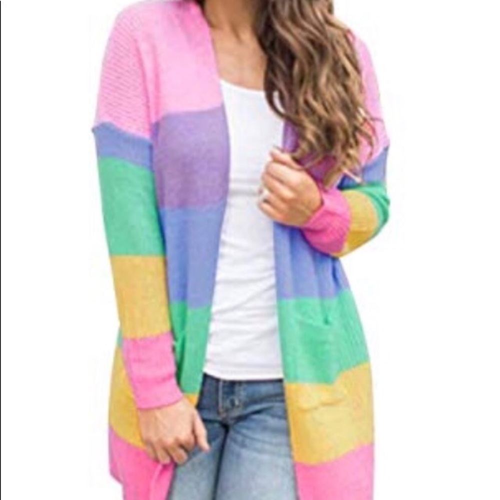 Rainbow Cardigan - multi striped color block